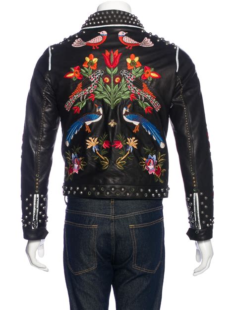 gucci leather jacket embroidered|Gucci twill blouson jacket.